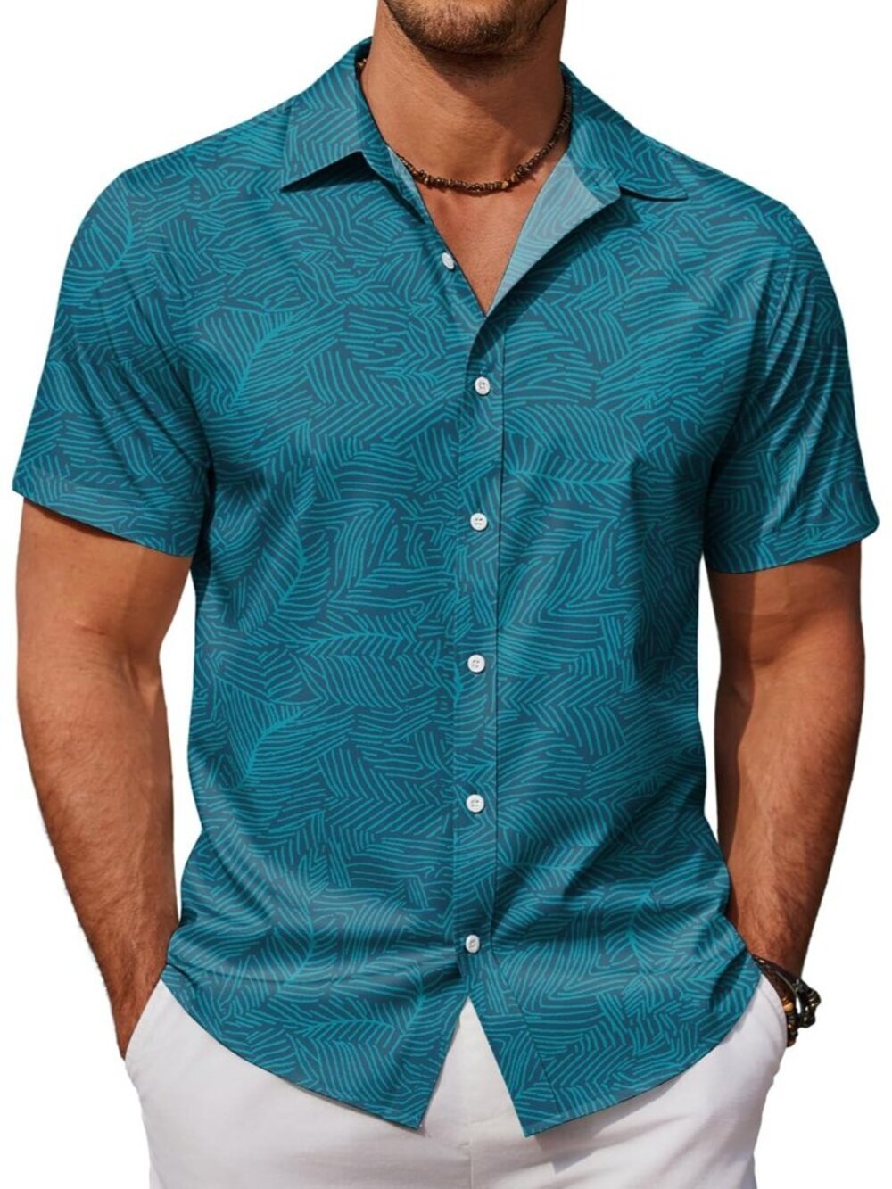 Men's Navy Blue Short Sleeve Button Down Casual Imported Hawaiian Aloha Shirts